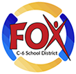 The full school name in a circle. The word fox has the letter x shaped like a person